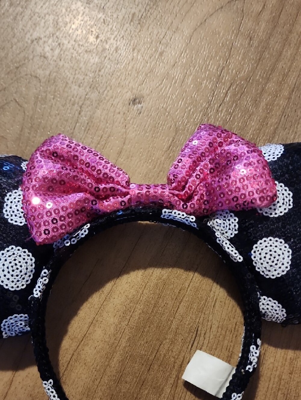 Disney Minnie Mouse Polka Dot Sequin Ear Headband with Pink Bow - Picture 3 of 9